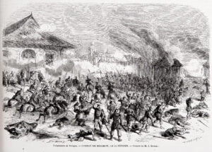 Bitwa pod Miechowem, 17 lutego 1863 r., ryt. Best, Cosson i Smeeton, „L’Illustration. Journal Universel, 1863